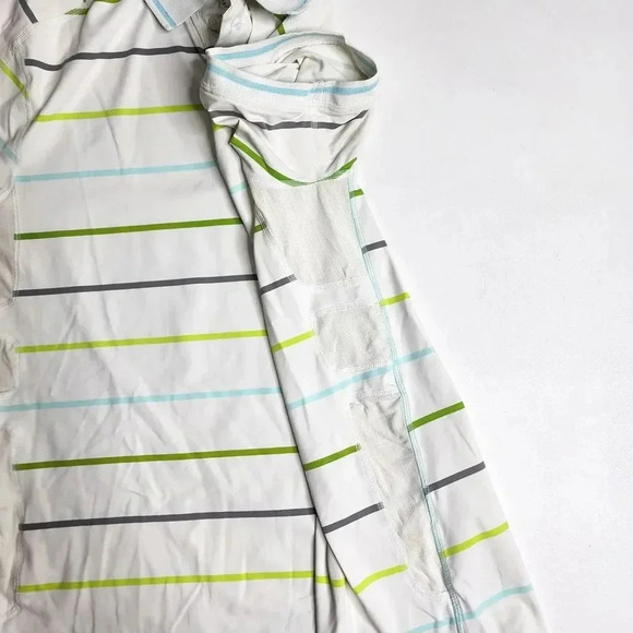 Lululemon Polo Shirt Size Large White Striped Octagon Logo Mesh Panels Men's - Picture 7 of 7